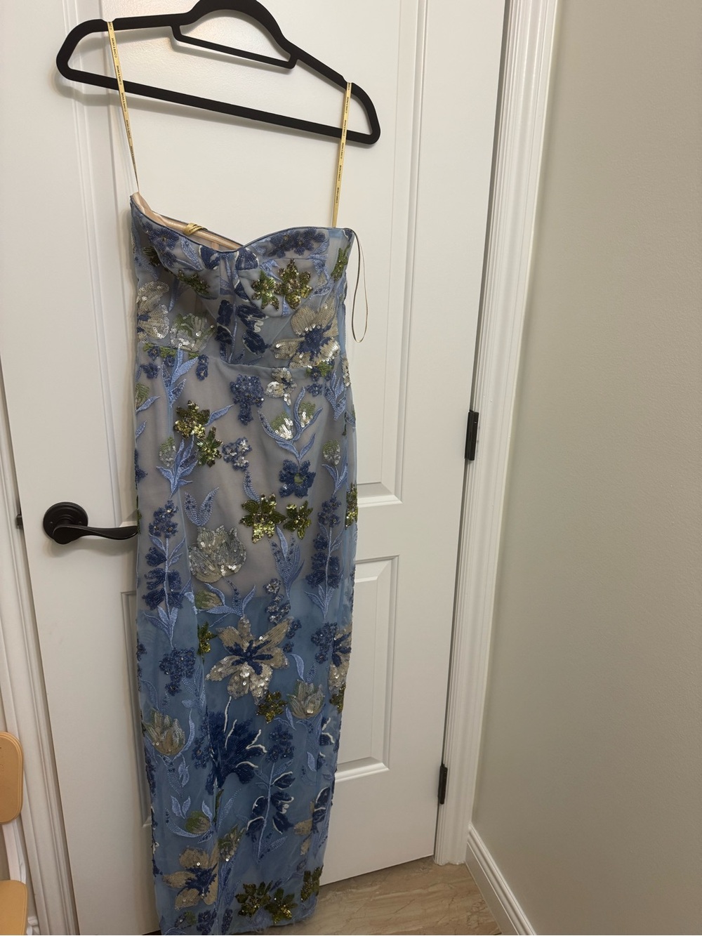 Bronx and Banco Light Blue Strapless Floral Sequin Gown - Picture 6 of 7